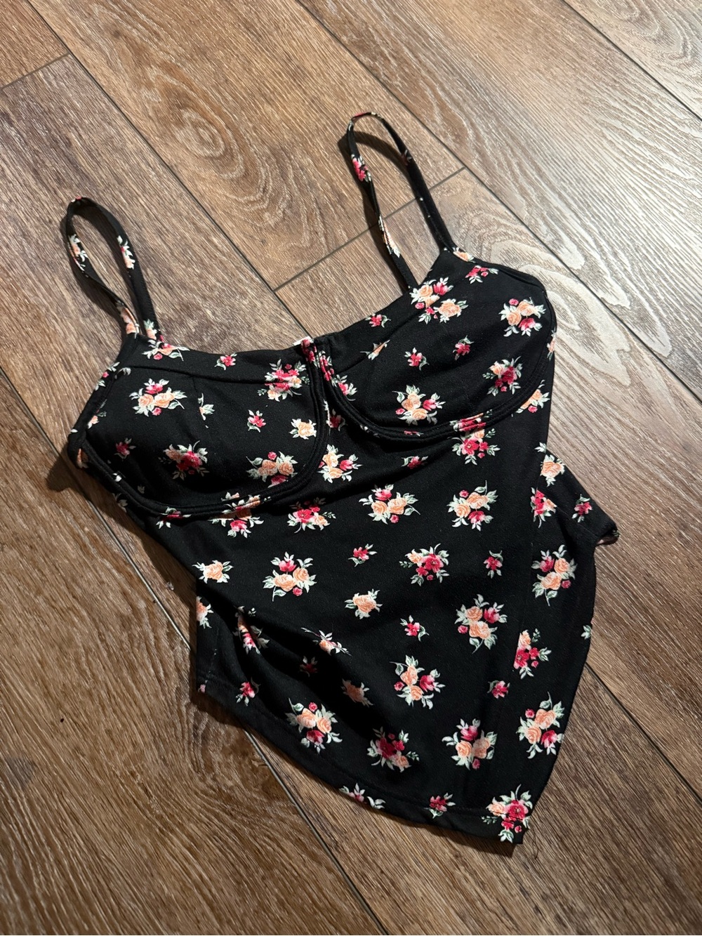 Chocolate Black Floral Tank Top with Pink & Cream Roses